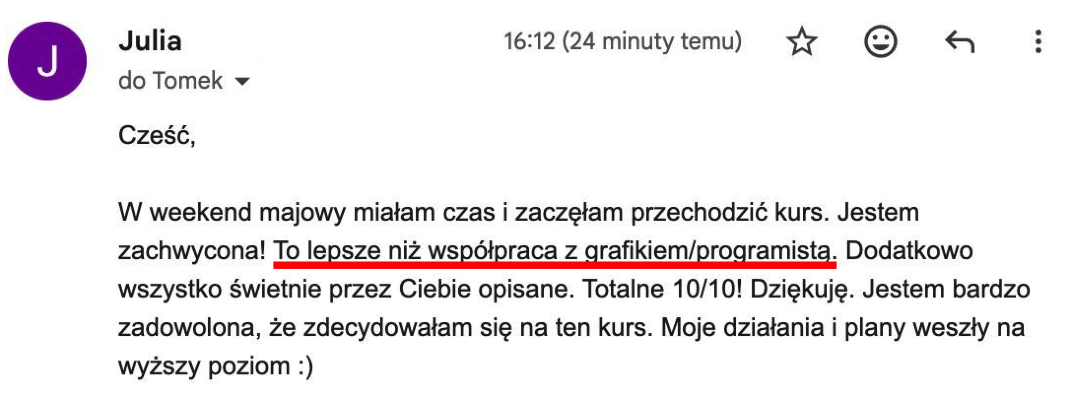Zrzut ekranu z opinią 1